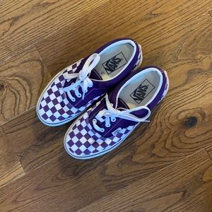 purple checkered lace up vans